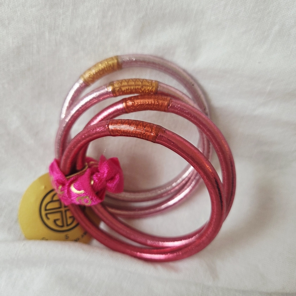 🏷Sz Small Budhagirl 🎠 Carousel Pink All Weather Bangles® (Set of 4)